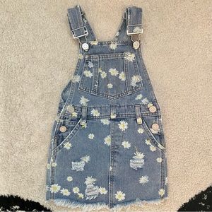 Denim Daisy-Print Overall Dress, 4T